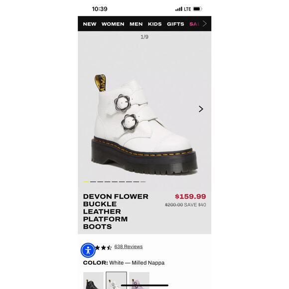 Dr. Marten's Devon Flower Buckle White Leather Platform Boots Women's Size 8 EUC - Picture 11 of 12